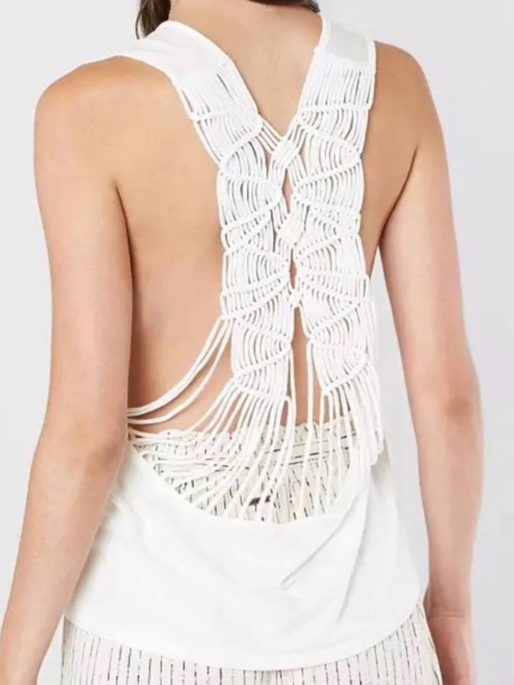 Free People White Macramé Back Tank Top